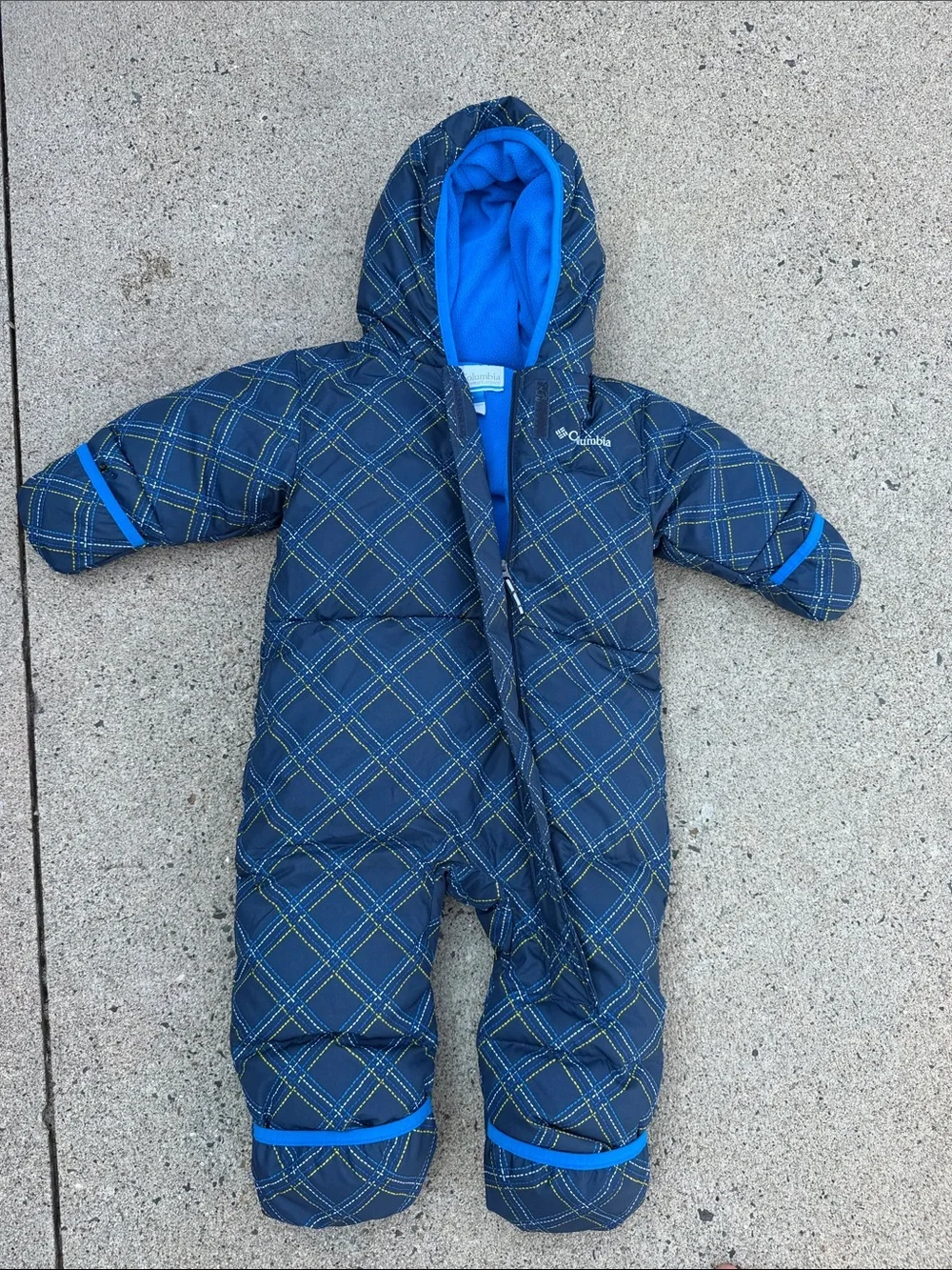 Columbia Navy Plaid Puffer Baby One-Piece with Bright Blue Lining